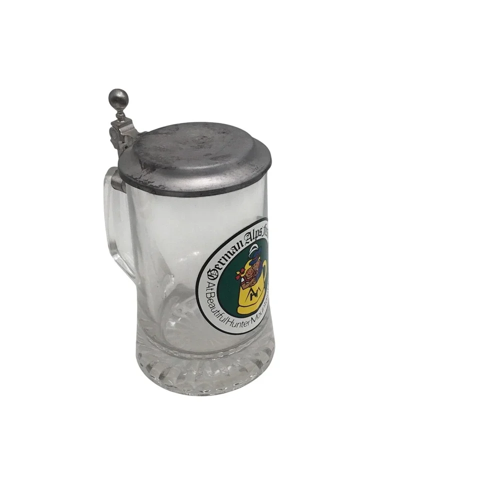 German Alps Festival Hunter Mountain NY Glass Beer Stein with Pewter Lid